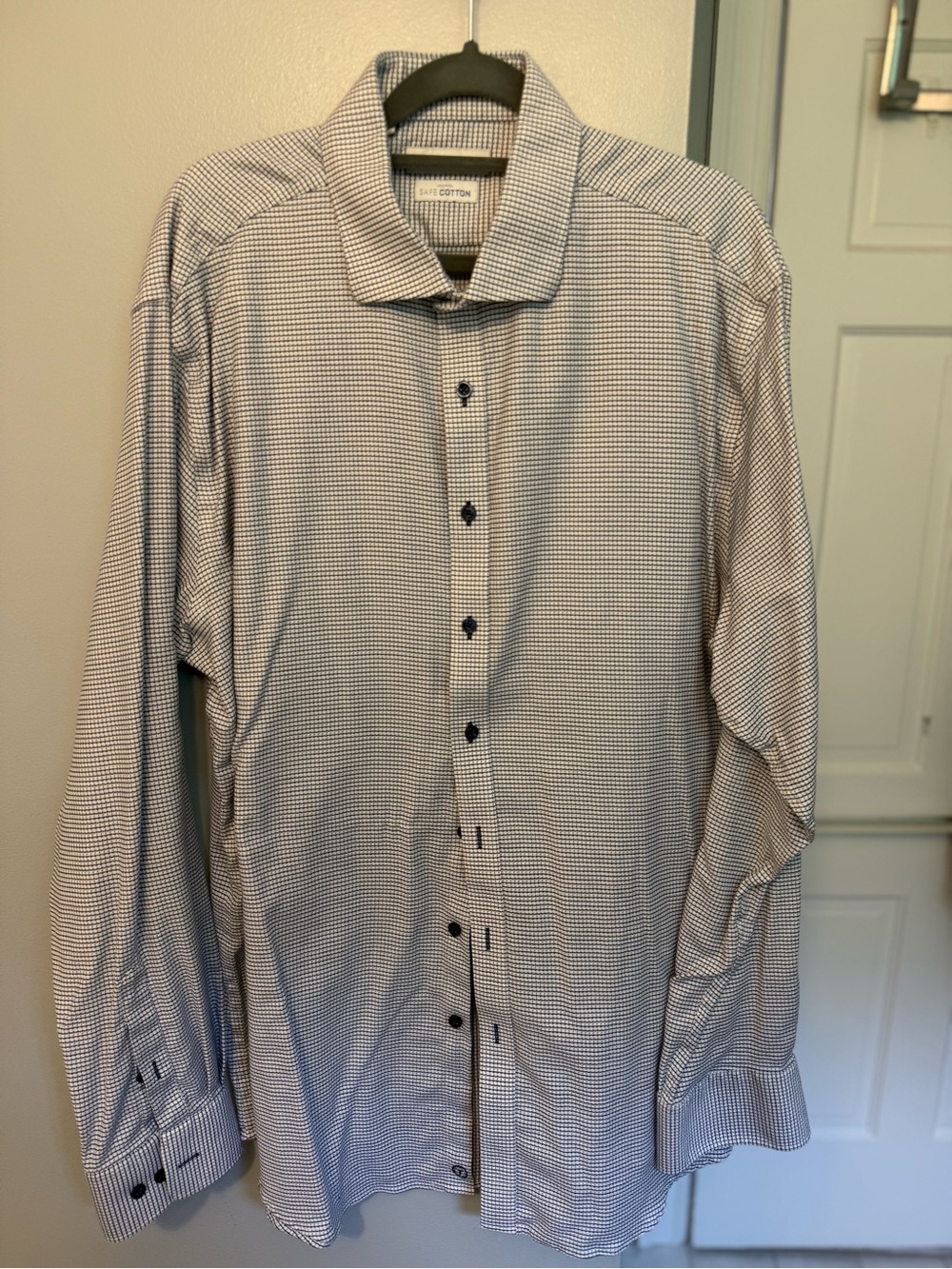 Twillory Mens Lightweight White Navy Micro-Check Performance Dress Shirt 17.5